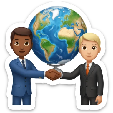 Shake hands and a globe showing negotiation of climate change with accurate image showing environment not just 2 person in a pic sticker
