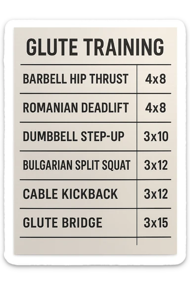 scheda di allenamento glutei con le reps scritte (tipo 4x8 ecc), iperrealistico 4k sticker