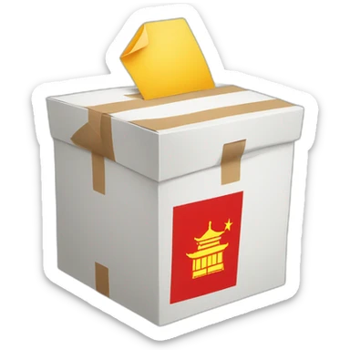 a big sized box with a mark of flag of china, 30 degree rotated to the left sticker