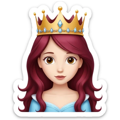 Beautiful long burgundy haired girl wearing a princess crown sticker