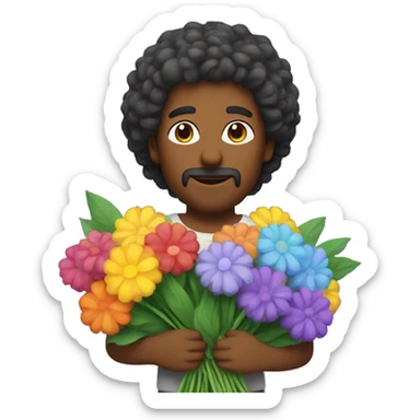 white guy with fluffy hair holding bouquet of flowers  sticker