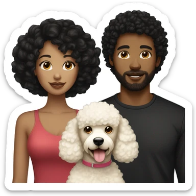 woman with black curly hair, her blonde hair boyfriend and her cream poodle  sticker