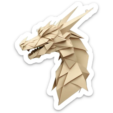 Sparkling patterned Beige Origami dragon with a dried flower crown made of newspapers intricate patterns surrounded by fairy lights nebula galaxy stars swirls iridescent cyan sticker