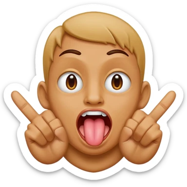 person with tongue out with palm facing them and middle fingers being held down by thumb and tongue coming through it sticker