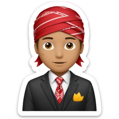 Character wearing a bandana and a suit sticker