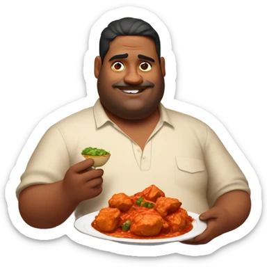 Obese vaping indian man holding chicken tikka masala sticker