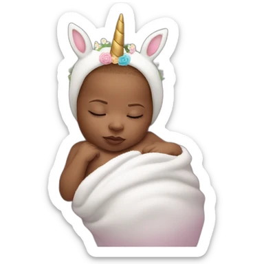 Sleeping white Newborn with unicorn headband sticker