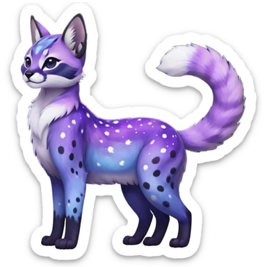 Colorful black-violet-indigo-purple-gradients nebulae nebula starry galactical shiny white-stars-spotted glorious iridescent divine exotic cute cool beautiful realistic caracal-civet-sergal-oncilla-animal-Fakémon-hybrid-fursona (full body) sticker
