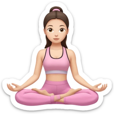 white brunette girl in light pink workout clothes meditating sticker