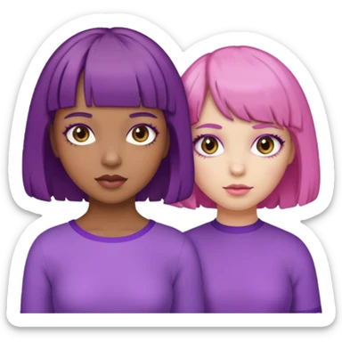 One girl with brown skin and short curly purple hair and brown eyes and another girl with white skin pink bob with bangs and hazel eyes  sticker
