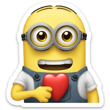 Create an lovely emoji minion with heart in hand sticker