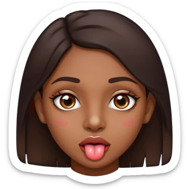 make a tongue sticking out expression for this indian girl that has transparent under eye gel patches sticker