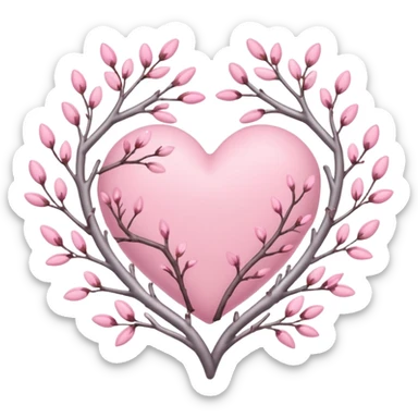 heart entwined with sakura branches and subtle silver details sticker