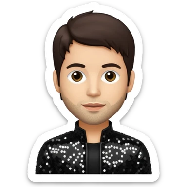 Rob Bourdon from Linkin Park with dark brown hair, light skin, black sequin outfit sticker