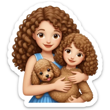 A long curl haair girl hug with poodle sticker