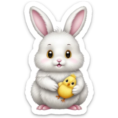 Cute easter bunny with small baby chick sticker