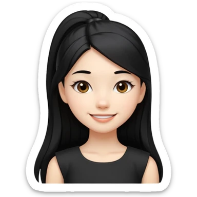 Juni – Cewe ramah  Kulit putih bersih, rambut hitam panjang sleek lurus, diikat half ponytail. Pakai peplum item .  tatapan percaya diri senyum. sticker