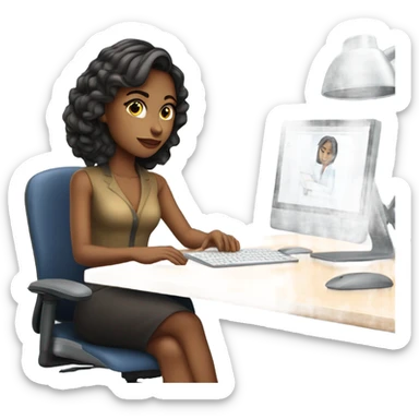 beautiful girl working in an office sticker