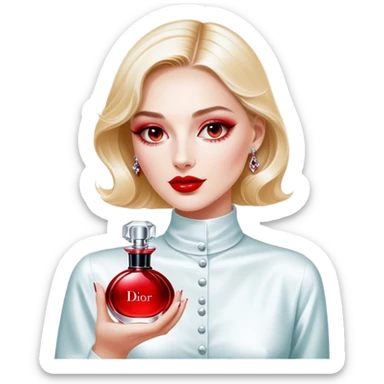 A breety holding hypnotic poison  dior perfume sticker