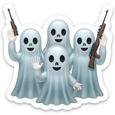 Fantasmas con un fusil y haciendo hola y chao con la manos sticker