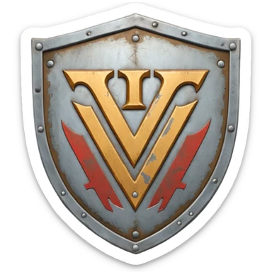 a battle worn steel shield with engraved roman numerals for 30, the roman numerals should be prominante and in the center of the shield sticker