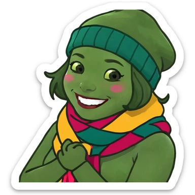 Girl laughing crossed arms grasping neck  sticker