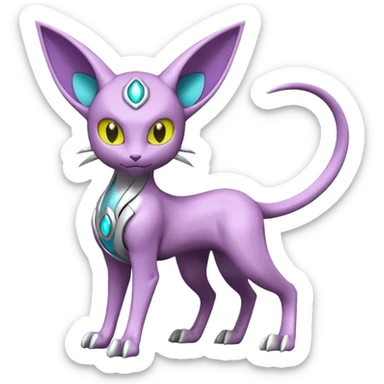 Mechanical Miraidon-Espeon-Mewtwo-Fakémon-hybrid-creature (full body)  with yellow eyes and cyan markings sticker