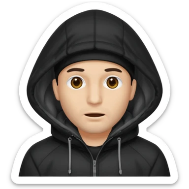 fait un homme noir avec une cagoule noir qui couvre sa tête, ses mains doivent être sur sa bouche comme si il se la cachait  sticker