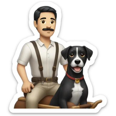 Men with short black hair and narrow moustache riding a dog sticker