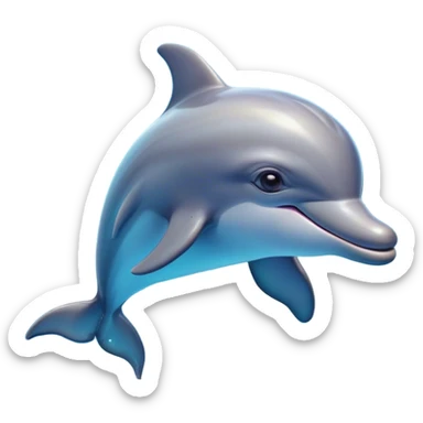 Cinematic Cute Bottlenose Dolphin Portrait Emoji, Head tilted playfully and inquisitively, featuring a charming, shiny glossy body with smooth, gleaming skin and round, sparkling eyes full of playful wonder, Simplified yet irresistibly adorable features, highly detailed, glowing with a warm, inviting aquatic glow, high shine, affectionate and lively, stylized with a touch of whimsical marine charm, soft glowing outline, capturing the essence of a mischievous yet endearing dolphin that seems as if it could splash out of the screen into your arms! sticker