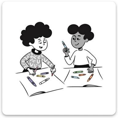 kids drawing with crayons sticker