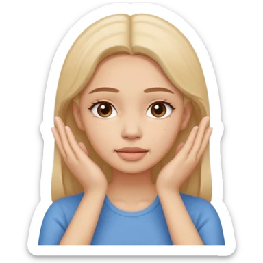 Simple emoji of a woman touching her face with both hands, hands pressing on cheeks and jaw, clear facial exercise with hands, easy to understand, simple icon, no beauty, no makeup, no medical elements
 sticker