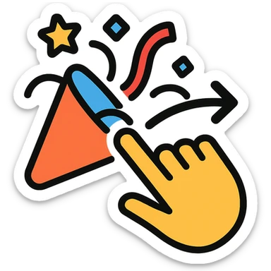 playful and energetic icon of a finger swiping across a party popper or confetti, suitable for an event app sticker