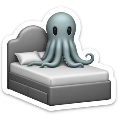 Minimalist emoji-style sticker of a bed with a covered figure and something strange peeking out from underneath. Grayscale only, simple icon.

 sticker
