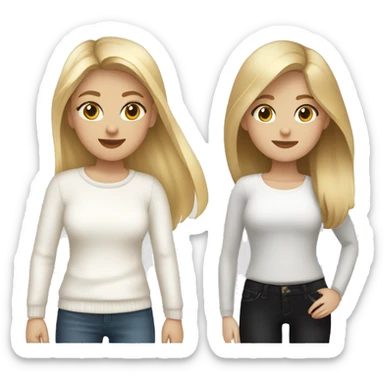 Two girls with black jeans and white pullover one blonde and one brown hair sticker
