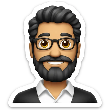 maestro de español con el cabello corto liso y negro con un copete pequeño con lentes cabello negro con rasgos hispanos europeos con la barba como sombra sticker