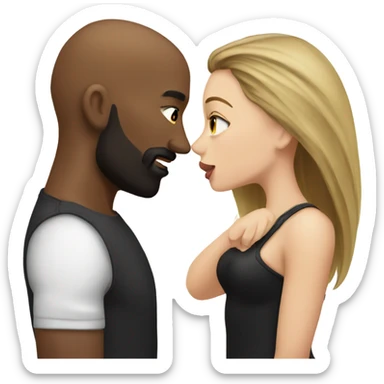 White brunette kissing muscular black bald man with beard sticker