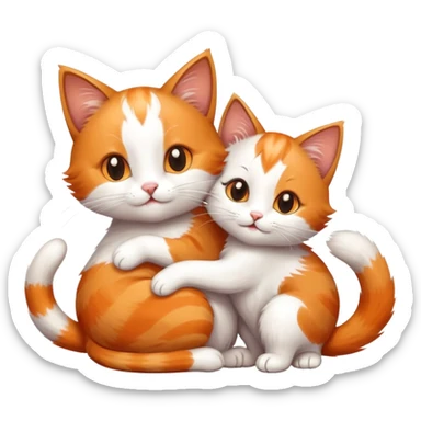 happy mom cat hugging her happy kitten, both cats with fluffy tails sticker