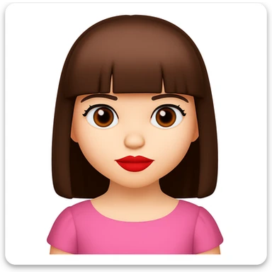Make the lips a brighter, more vivid red and extend the bangs to cover the entire forehead, keeping the rest of the features the same. The original style is emoji style, so maintain the look and feel of an apple style emoji in the edits. sticker