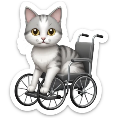 disabled grey and white small cat using cat specific wheelchair sticker