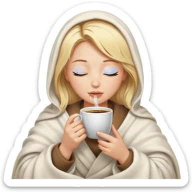 Blonde girl inside a blanket sipping coffee eyes closed sticker