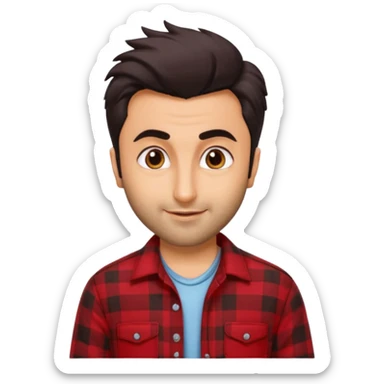 generate a pretty bratz emoji 
Make her look like Ranbir kapoor wearing a red flannel shirt, smirking

She should look exactly  like ranbir kapoor!  sticker