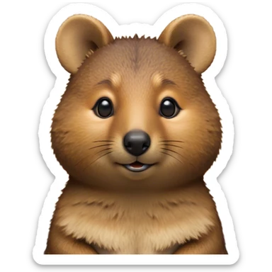 Cinematic Noble Quokka Portrait Emoji, Poised and regal, with a compact, endearing build and a smooth, well-groomed brown fur that glows with a hint of golden warmth, deep-set soulful eyes radiating kindness, Simplified yet sharp and sophisticated features, highly detailed, glowing with a soft, dignified glow, high shine, intelligent and joyful, stylized with an air of marsupial charm, focused and attentive, soft glowing outline, capturing the essence of a watchful and confident quokka, so majestic it feels as though it could bounce out of the screen with effortless authority! sticker