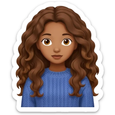 Cozy mixed girl with long wavy brown hair dressed for fall sticker