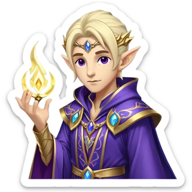 Cinematic Realistic WoW Elf Mage Portrait, head tilted epicly and inquisitively, showcasing a commanding presence and graceful arcane power. Her luminous, porcelain-like skin and delicate features, framed by an intricately detailed robe in deep blues and purples with golden accents, are rendered with lifelike clarity and dramatic, mystical lighting, high shine, epic and awe-inspiring, embodying the timeless magic of an elven mage poised to reshape destiny. sticker