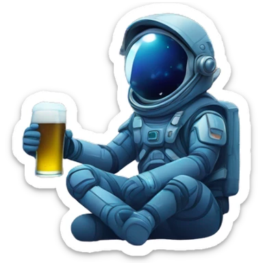 Person sat on a galactic nebula drinking beer, line drawn style sticker