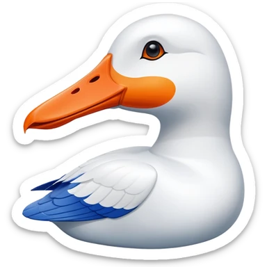 A blue and white airplane body with a white goose head with orange bill replacing the nose of the plane sticker