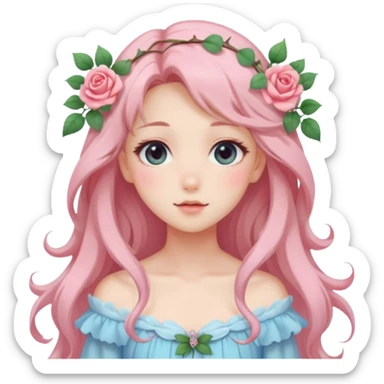 gorgeous pastel anime style lady with blushing face and roses cottagecore fairy sticker