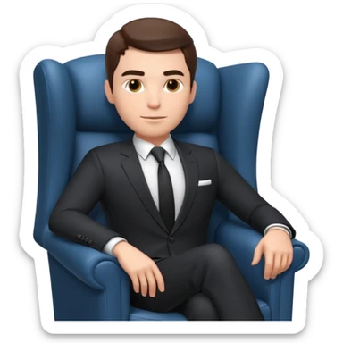 businessman sitting in an armchair, confident relaxed pose, formal suit and tie, professional corporate vibe, 3D cartoon style, mobile game icon style, clean background, no text, no watermark
 sticker