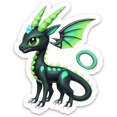 Horned Evil Cool Handsome Badass Edgy Obsidian-black and neon-glowing-green skeletal Meloetta-Salandit-Gorebyss-Zygarde-Pokémon-Fakémon-creature-fusion-hybrid sticker